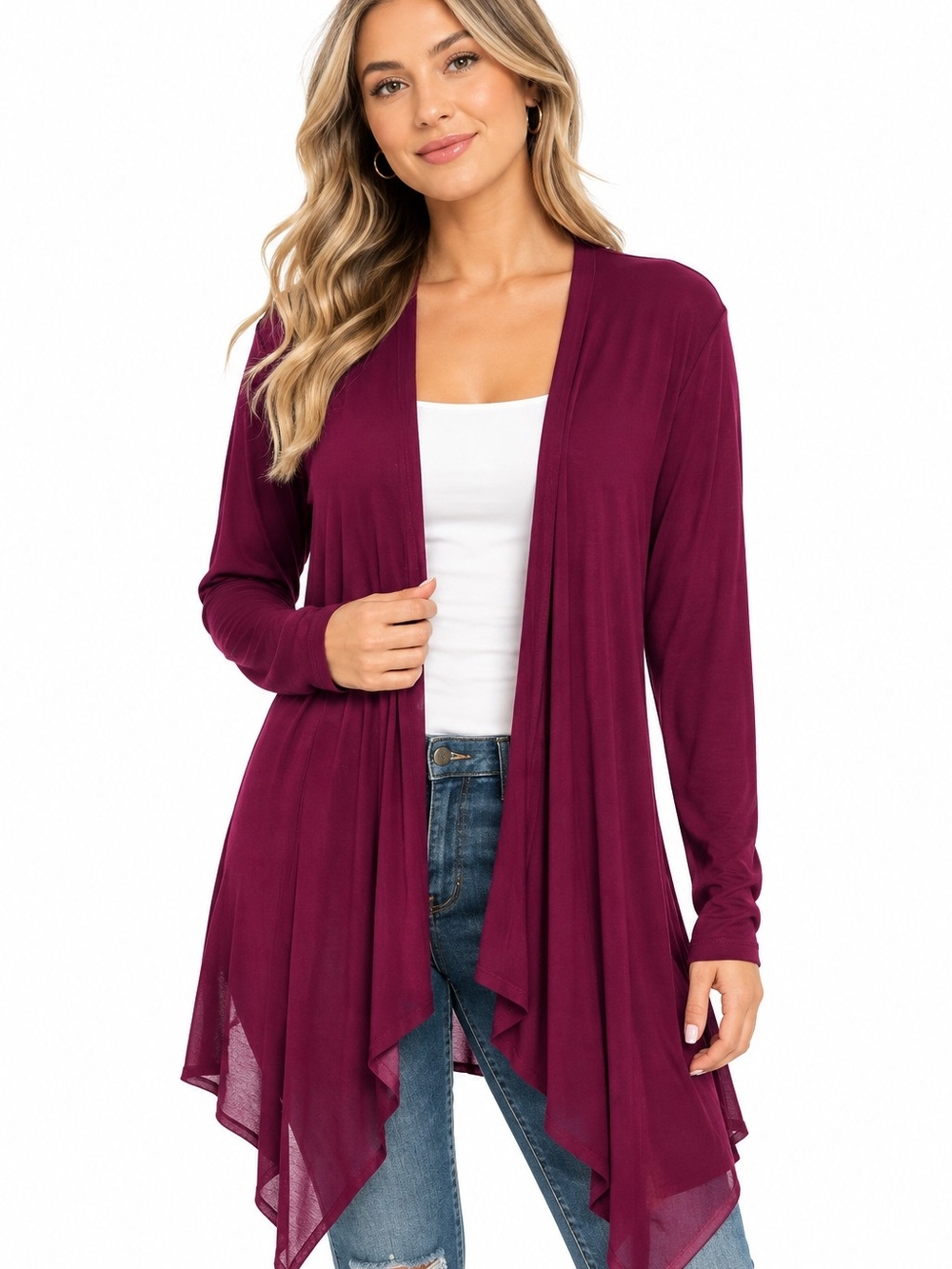 Design History Open-Front Draped Cardigan - Berry